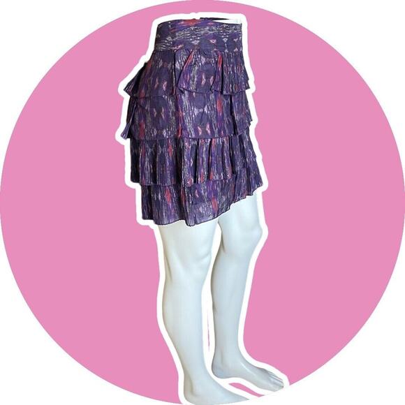 GAP WOMENS SILK Purple Ikat Flirty Printed Tiered Ruffle Mini Skirt Size 2 S - Picture 12 of 12